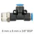 Pu Hose Fitting Tee 8mm X 8mm X 3/8'm